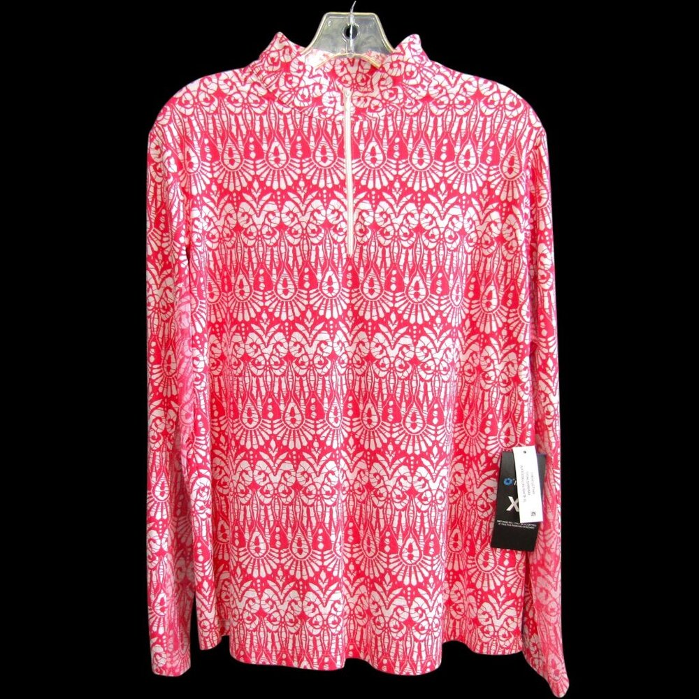 Ibkul Long Sleeve 1/4 Zip Top Women Sz XL Barbara Mock Neck Watermelon White New